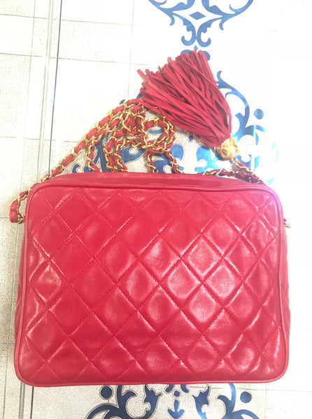 Chanel Vintage Red Lambskin Single Flap Handbag - circa 1970s at 1stDibs