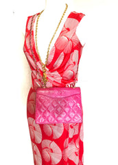Vintage CHANEL hot pink genuine lizard leather envelop style flap shoulder bag with CC stitch mark and golden chain strap. Rare masterpiece. 050316r2