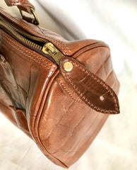 Vintage Mulberry brown croc embossed leather speedy bag style handbag. Classic unisex purse by Roger Saul. Must have bag.