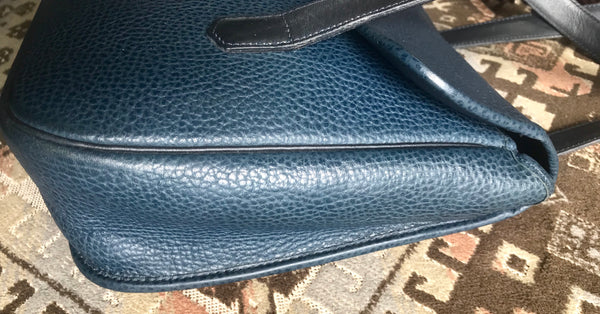 Vintage Christian Dior grained navy leather hadbag with golden