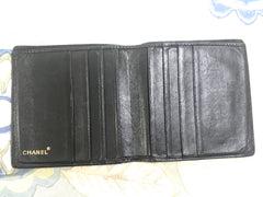 80's vintage CHANEL black calfskin square stitched wallet, bill, card case. Unisex purse.