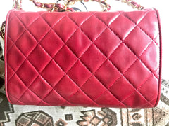 Vintage CHANEL red lamb leather shoulder bag with golden CC button motifs at flap. Rare purse. 070610re1