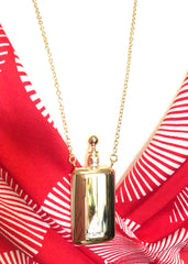Vintage Celine gold tone long necklace with perfume bottle charm pendant top and blaison logo. Rare old jewelry piece. Must have.