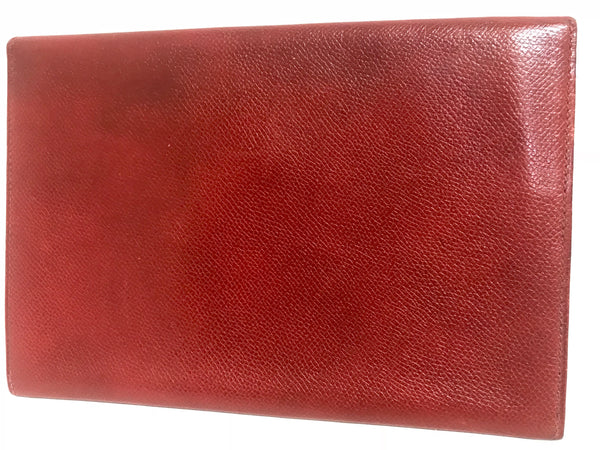 Vintage HERMES brick red leather clutch purse with gold tone logo