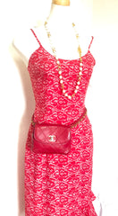 Vintage CHANEL red leather 2.55 waist purse, fanny pack, hip bag with gold CC closure and chain belt. Belt 28”- 33”(71cm~77cm).