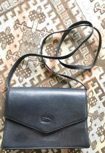 Longchamp Vintage Handbag 1980s Crossbody Bag in Black 