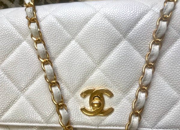 Vintage Chanel classic white caviar leather 2.55 square shape chain sh –  eNdApPi ***where you can find your favorite designer  vintages..authentic, affordable, and lovable.