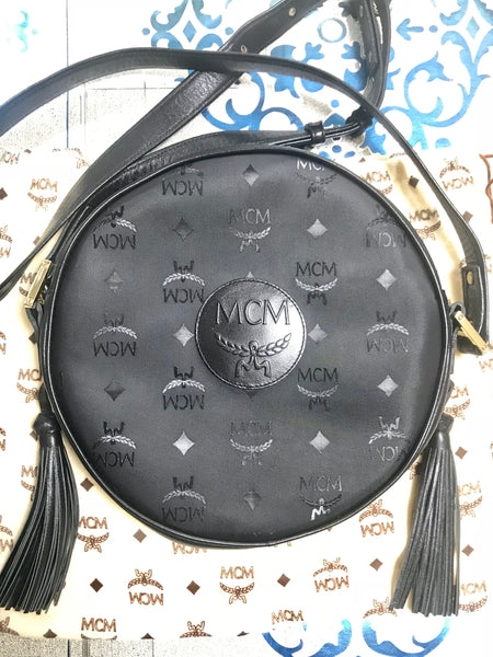 Vintage MCM black monogram rare round shape shoulder bag with black le –  eNdApPi ***where you can find your favorite designer  vintages..authentic, affordable, and lovable.
