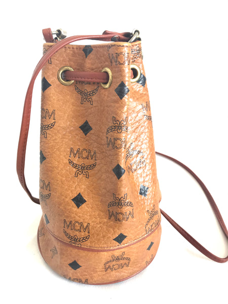 Vintage MCM brown monogram small hobo bucket bag. mini purse. Made
