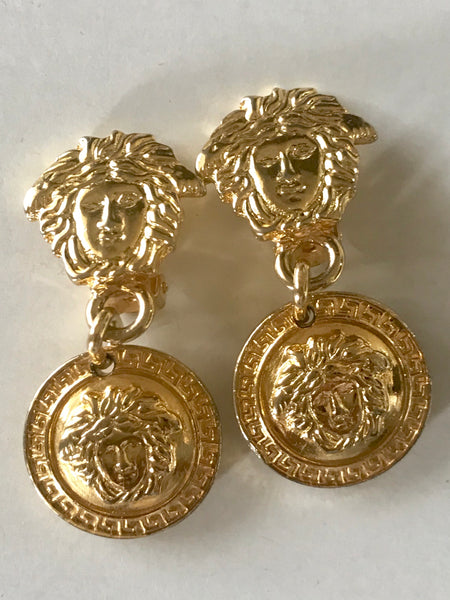 Vintage Gianni Versace medusa face motif dangle earrings with