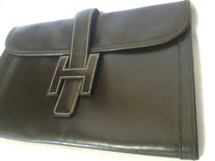 90's vintage HERMES jige, document case, dark brown portfolio purse. Classic and sophisticated style for unisex