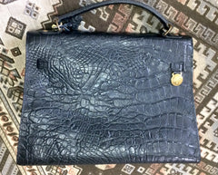 Vintage Mulberry croc embossed black leather Kelly bag. Classic handbag from Roger Saul era. Rare masterpiece you must get.