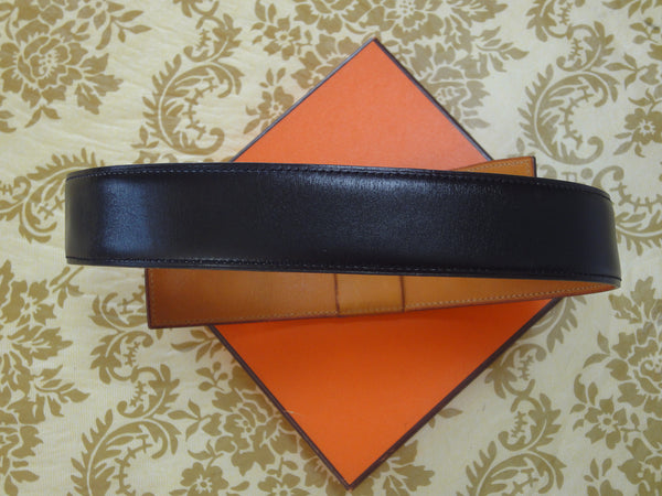 MINT. Vintage HERMES black box calf leather Kelly belt. Stamp S in