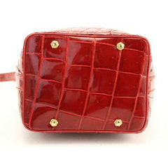 Vintage LANVIN genuine glossy red crocodile bucket, hobo shoulder bag. Rare bag.
