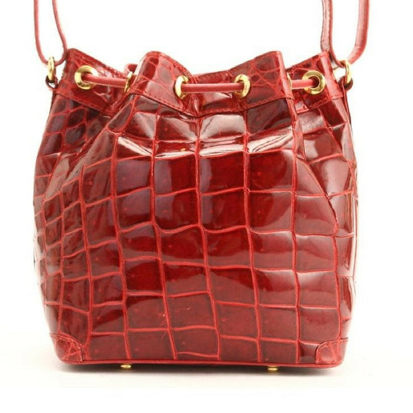 Designer Shoulder Bag, Red Crocodile Leather