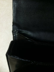 80's Vintage LANVIN classic black leather shoulder bag, tote bag with golden logo motif.