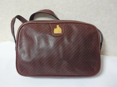 Vintage LANVIN wine brown logo printed leather shoulder bag with iconic golden logo motif, classic purse for daily use. 050327re4
