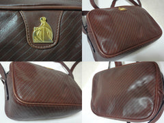Vintage LANVIN wine brown logo printed leather shoulder bag with iconic golden logo motif, classic purse for daily use. 050327re4