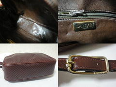 Vintage LANVIN wine brown logo printed leather shoulder bag with iconic golden logo motif, classic purse for daily use. 050327re4