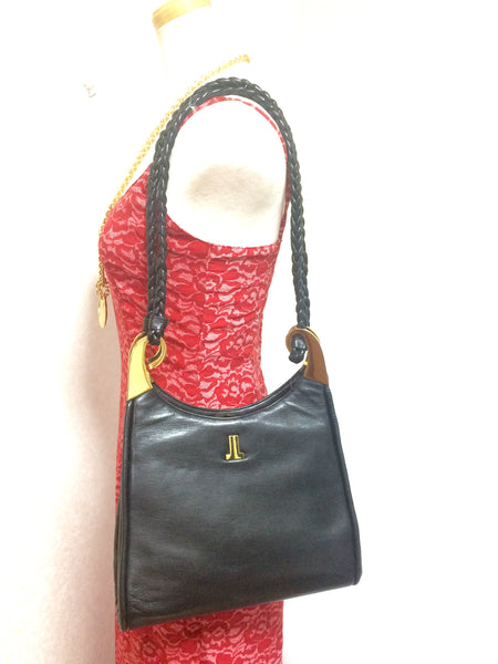 BALLY Leather Bag Vintage Shoulder Safe Lock Black Strap Red 