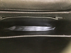 80's Vintage LANVIN classic black leather shoulder bag, tote bag with golden logo motif.