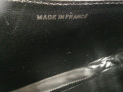 80's Vintage LANVIN classic black leather shoulder bag, tote bag with golden logo motif.