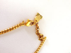 MINT. Vintage LANVIN golden chain necklace with golden leaf motif pendant top with clear and navy crystal stones. Perfect jewelry gift.