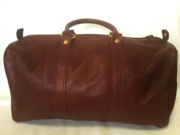 80's Vintage Longchamp Dark Wine Leather Duffle Bag, Mini Travel Purse.  Classic Bag For Unisex Use.