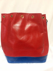 Vintage Louis Vuitton red, blue, and green, epi bucket hobo GM noe shoulder bag. Classic LV bag.