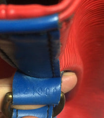 Vintage Louis Vuitton red, blue, and green, epi bucket hobo GM noe shoulder bag. Classic LV bag.