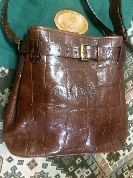 Vintage Mulberry Bag Messenger Bag Brown Genuine Leather 