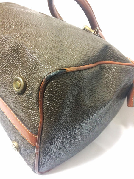 Vintage Mulberry khaki green scotchgrain duffle purse with brown