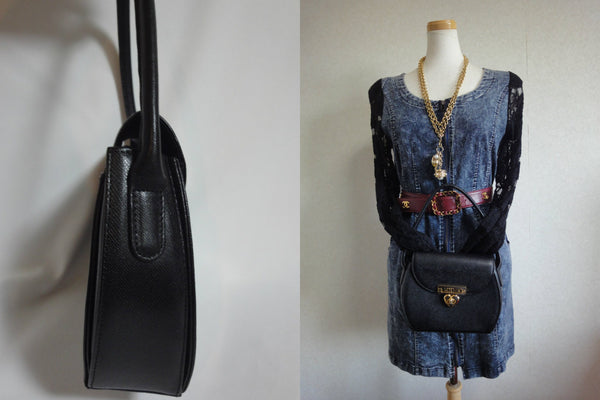 1980's Vintage Chanel Bag Black Fabric & Leather Textile Purse