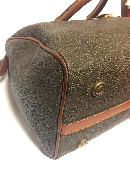 Vintage Mulberry khaki green scotchgrain duffle purse with brown