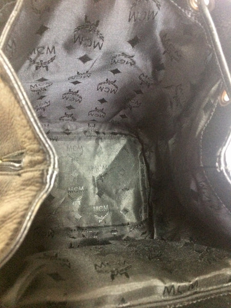 MCM Black Leather Studded Flap Shoulder Bag MCM