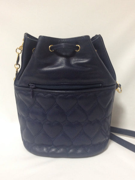 MINT. Vintage MOSCHINO navy heart shape quilted lambskin shoulder