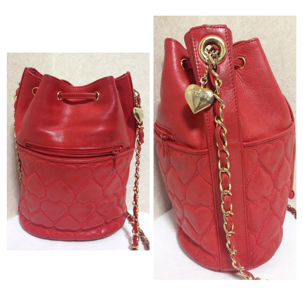 MOSCHINO Vintage Red Quilted Heart Bucket Crossbody Bag -  Finland