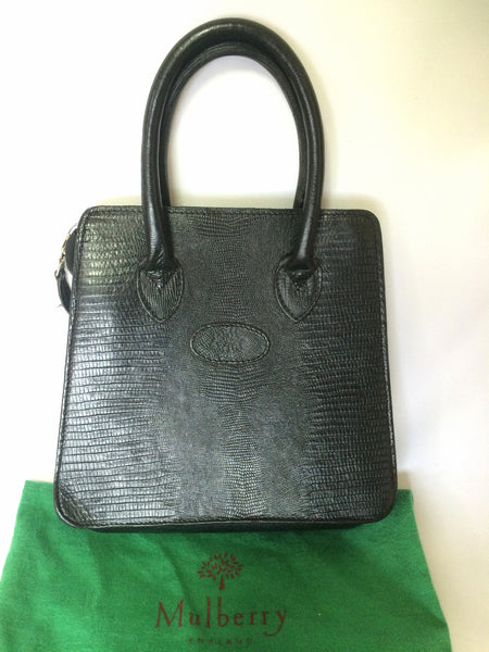 Marge Sherwood Black Lizard Embossed Leather Grandma Tote Bag at FORZIERI