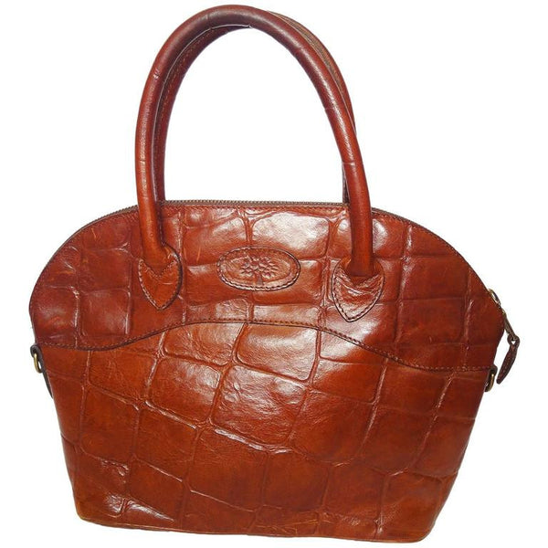 Vintage Mulberry croc embossed brown leather bolide tote bag. By Roger Saul.