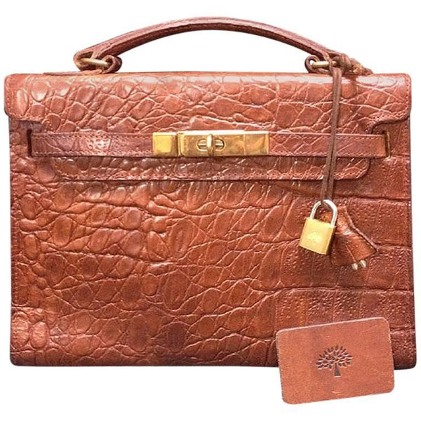 Vintage Mulberry Brown Croc Embossed Leather Speedy Style 