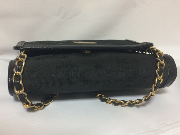 Vintage MCM Black Nylon Monogram Rare Clutch Shoulder Bag With 