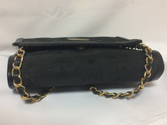 Vintage MCM black nylon monogram rare clutch shoulder bag with leather trimmings golden chain strap. Phenomenon, Big Bang.