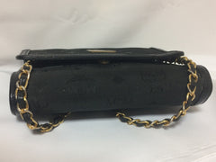 Vintage MCM black nylon monogram rare clutch shoulder bag with leather trimmings golden chain strap. Phenomenon, Big Bang. 060523re6