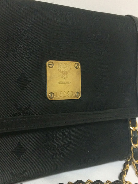 Vintage MCM Black Bolide Style Bag With Gold Tone Metal 