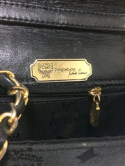Vintage MCM black nylon monogram rare clutch shoulder bag with leather trimmings golden chain strap. Phenomenon, Big Bang. 060523re6