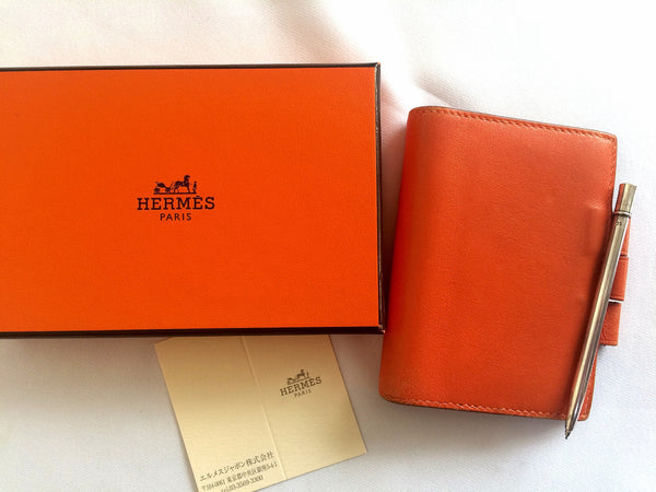 Vintage HERMES genuine orange leather diary, schedule book cover