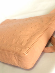 Vintage BALLY genuine milky pink ostrich leather shoulder bag with B logo motif and gathered design at front. Rare masterpiece.