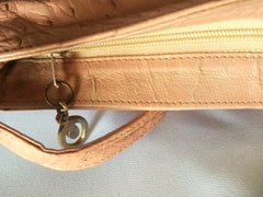Vintage BALLY genuine milky pink ostrich leather shoulder bag with B logo motif and gathered design at front. Rare masterpiece.
