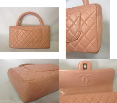 Vintage CHANEL milky pink color lambskin classic 2.55 handbag purse with golden CC. Rare color classic bag