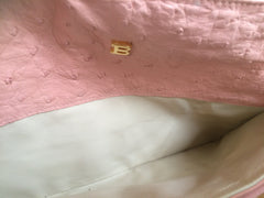 Vintage BALLY genuine milky pink ostrich leather shoulder bag with B logo motif and gathered design at front. Rare masterpiece.